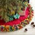 Handmade Felt Wool Christmas Tree Skirt - Multicolor Fringe Border on Red - 51" - ARCADIA HOME